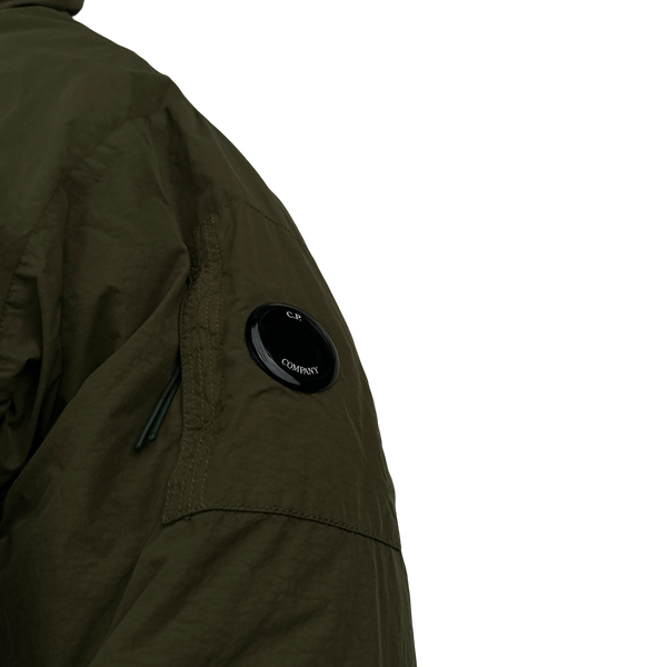 CP Company Khaki Flatt Nylon Extractable Down Filled Lens Viewer Long Puffer Jacket - Large
