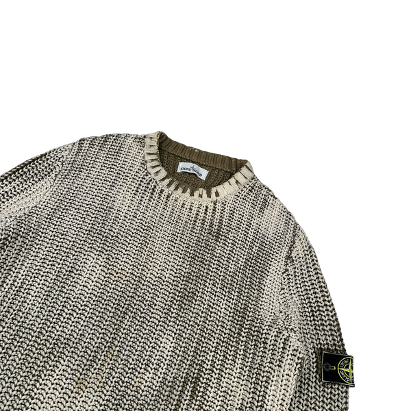 Stone Island 2017 Beige Hand Corrosion Cable Knit Jumper - 3XL