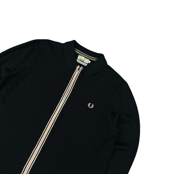 Fred Perry Bradley Wiggins Black Zipped Collared Knit Jumper - Large