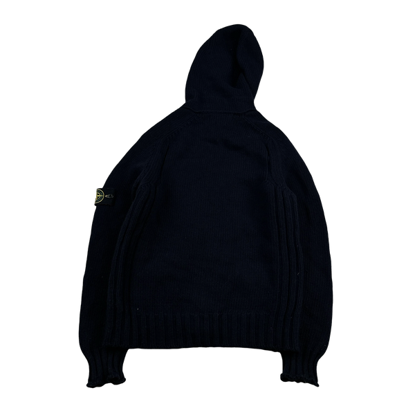 Stone Island 2003 Navy Wool Hooded Knit Jumper - Medium
