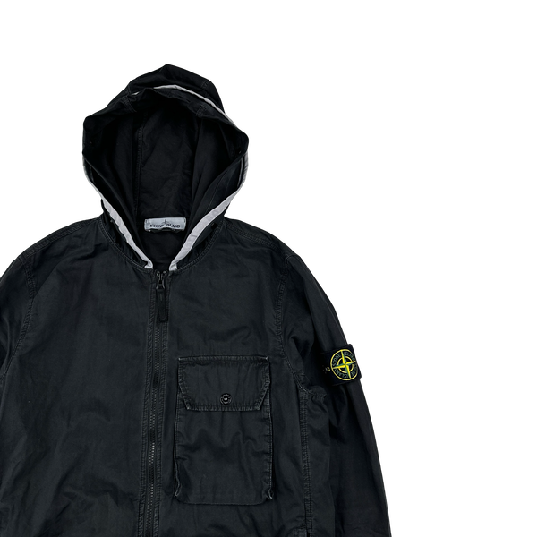 Stone Island 2021 Black Brushed Cotton Hooded Jacket - Small