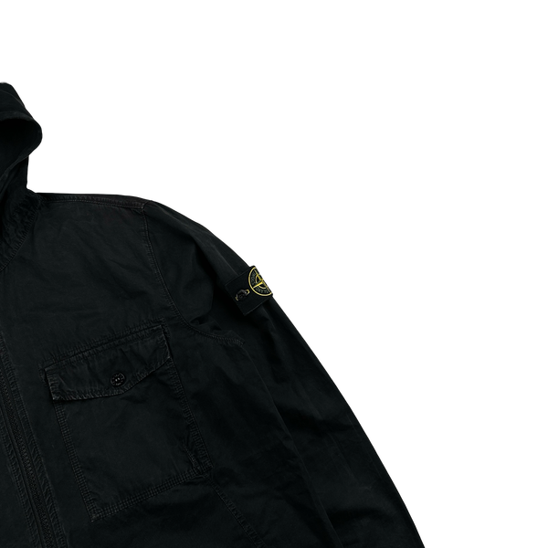 Stone Island 2018 Black Hooded Cotton Overshirt Jacket - Large