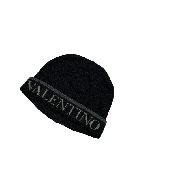 Valentino Charcoal Spellout Wool Beanie