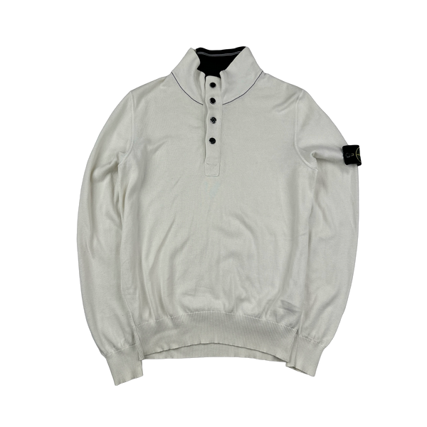 Stone Island 2011 White Buttoned High Neck Quarter Button Jumper - Medium