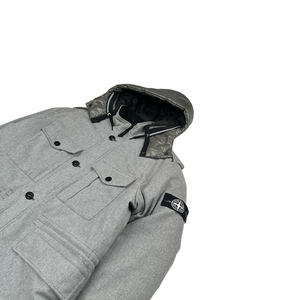 Stone Island 2014 Grey Ice Wool Blend Down Field Jacket - XXL