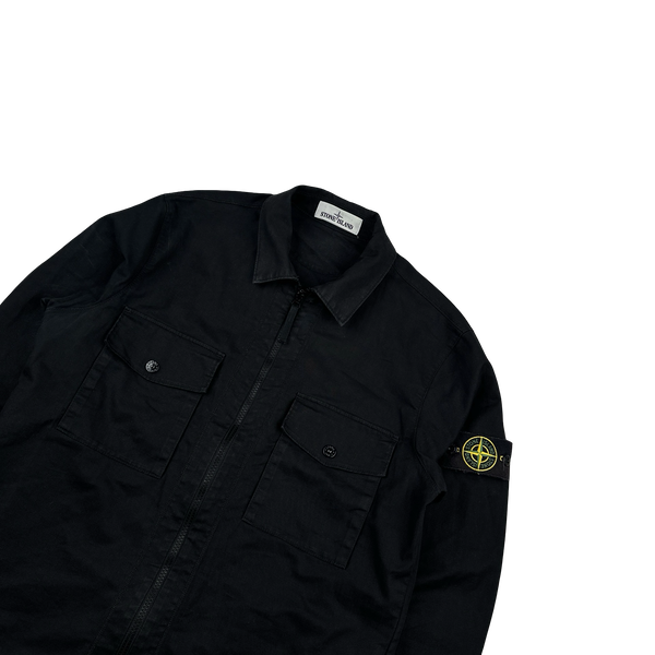 Stone Island 2020 Black Polyester Twill Zipped Overshirt - Medium