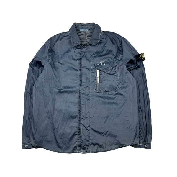 Stone Island 2010 Silver Blue Chest Zip Nylon Metal Overshirt - XXL
