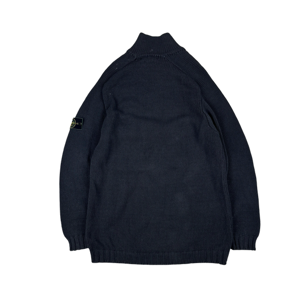 Stone Island Vintage 1998 Navy Knitted Cotton Jumper - Large