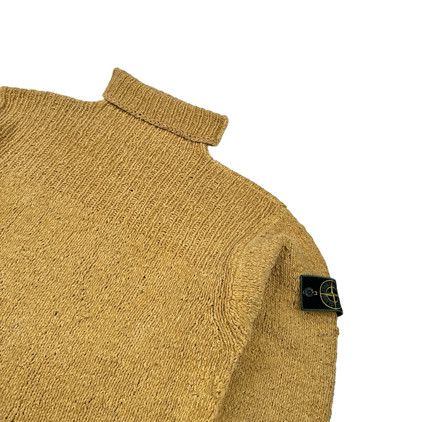 Stone Island 1994 Yellow Chenille Knit Vintage Roll Neck Jumper - Large