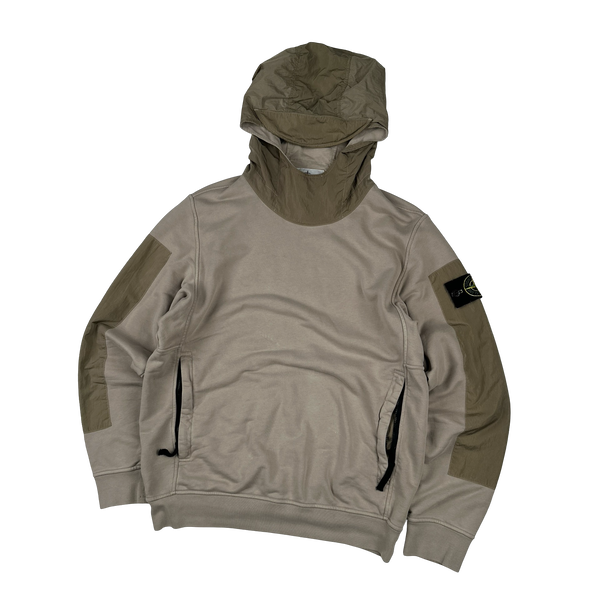 Stone Island 2023 Beige Cotton Nylon Panel Hood Jumper - Small