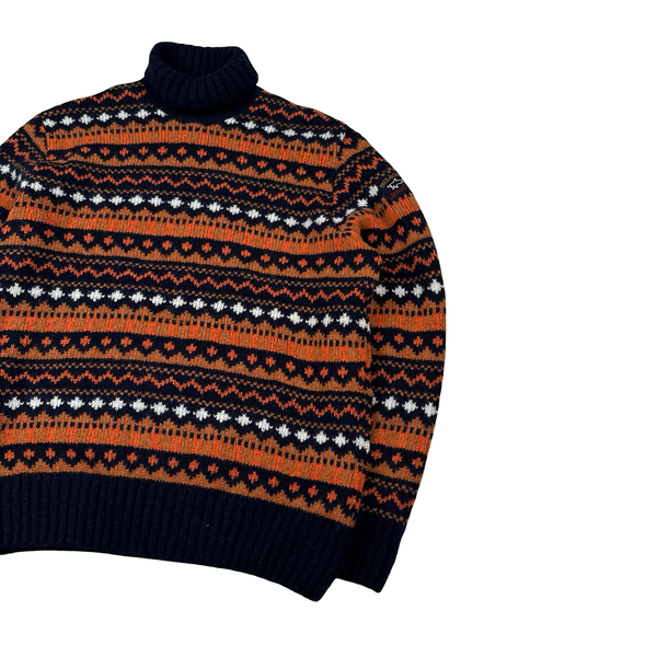 Paul & Shark Navy/Orange Roll Neck Wool Blend Thick Knitted Jumper - XL
