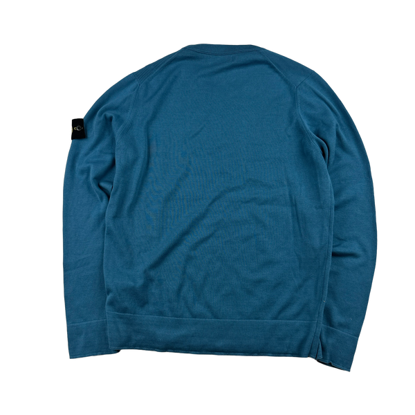 Stone Island 2013 Blue Compass Embossed Knit Cotton Jumper - Large