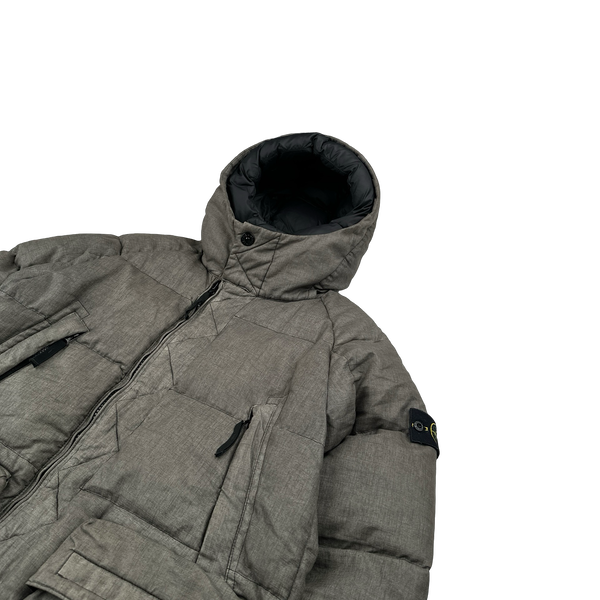 Stone Island 2019 Brown Lino Resinato Down -TC Puffer Jacket - Small
