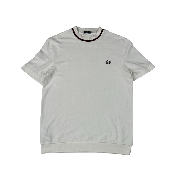 Fred Perry Vintage White Knit Short Sleeve Shirt - Large