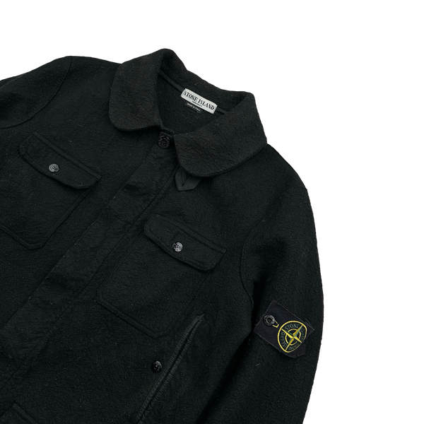 Stone Island 2004 Black Mottled Wool Multipocketed Collared Jacket - Large