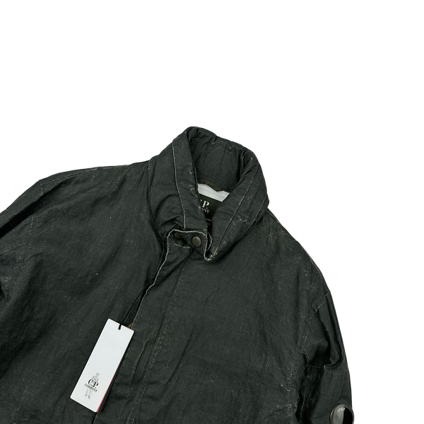 CP Company Khaki Plated Linen Lens Viewer Jacket - Large