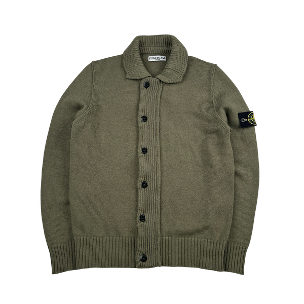 Stone Island 2009 Khaki Wool Buttoned Knit Jumper - Large