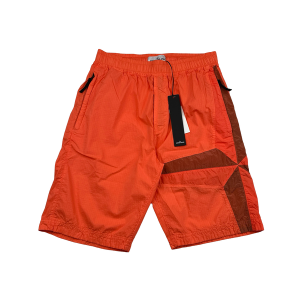 Stone Island 2022 Neon Coral Nylon Metal Rip Stop Short Set - Small