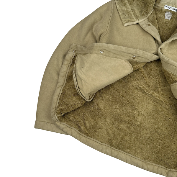 Stone Island 1999 Beige Butterfly Hood Fleece Lined Vintage Buttoned Jumper - XL