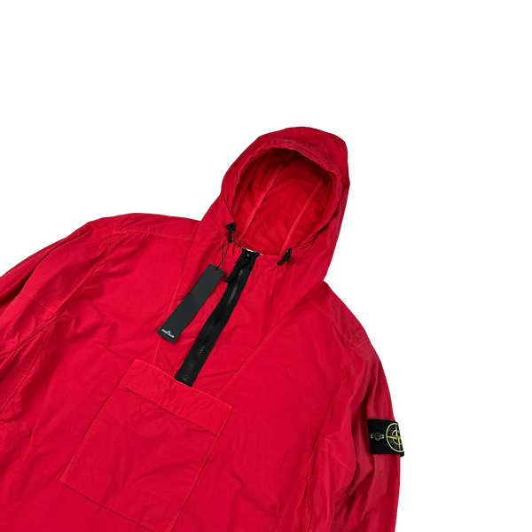 Stone Island 2022 Red Nylon Quarter Zipped Hooded Smock - Small, Medium