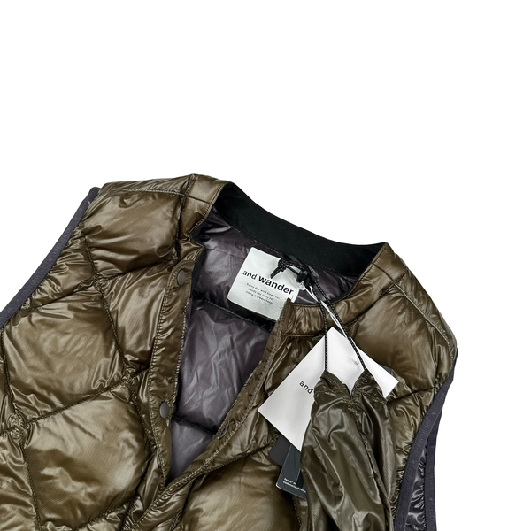 And Wander Khaki Pertex Diamond Quilted Puffer Vest - Medium