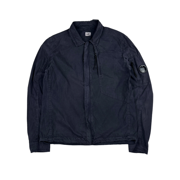 CP Company Navy Cotton Lens View Zipped Overshirt - Medium