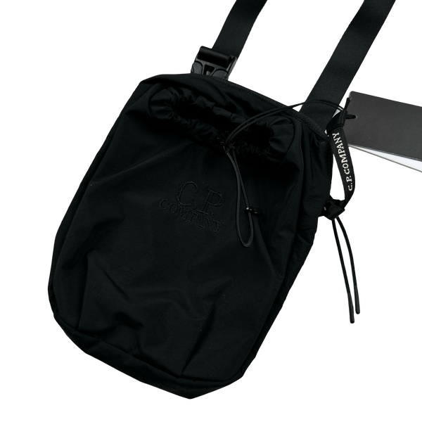 CP Company Black Nylon Spellout Embroiderd Side Bag