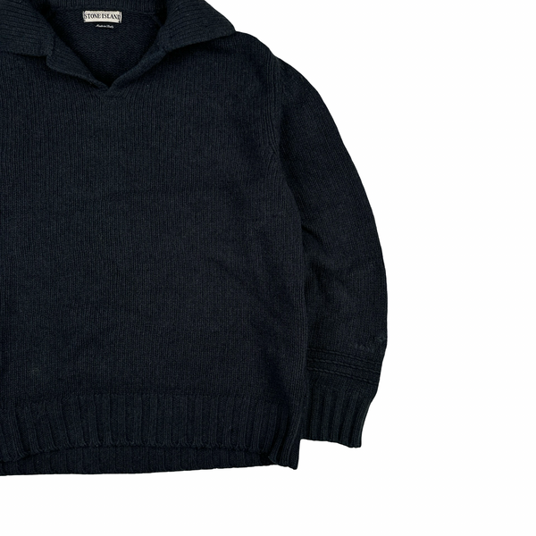 Stone Island 1998 Grey Vintage Cotton Chenille Knit Collared Jumper - XL