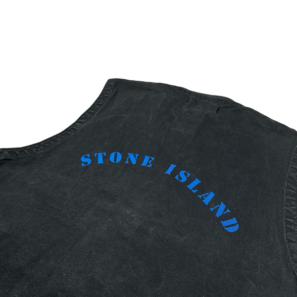 Stone Island 80s Vintage Blue Reflective Spellout Denim Vest - Medium