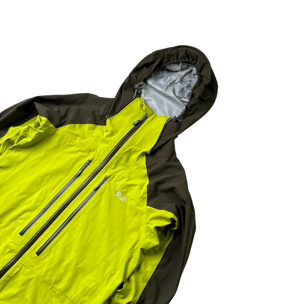 RAB Dark Green/Neon Yellow Neo Zipped Waterproof Rain Jacket - Small