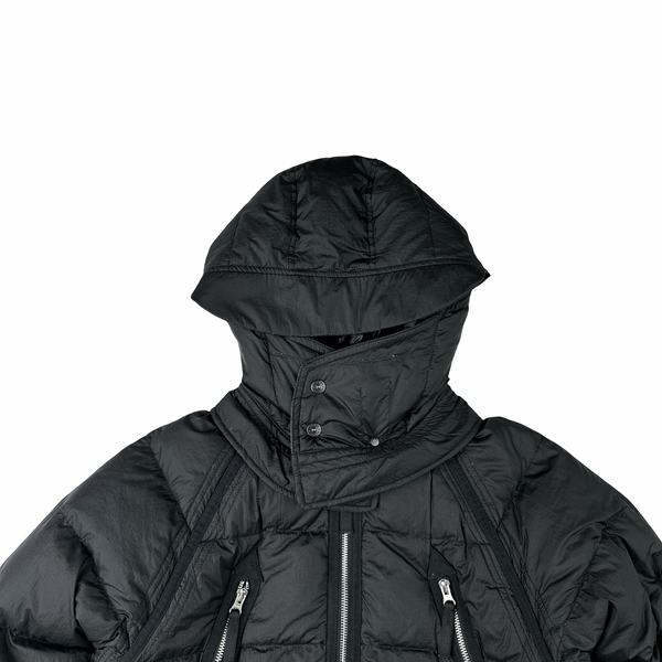 Stone Island 2005 Black Silver Zip Down Filled Mesh Badge Jacket - Medium