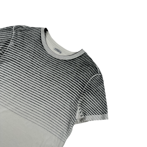 Stone Island 2009 Grey Striped Gradient Spellout T Shirt - Large