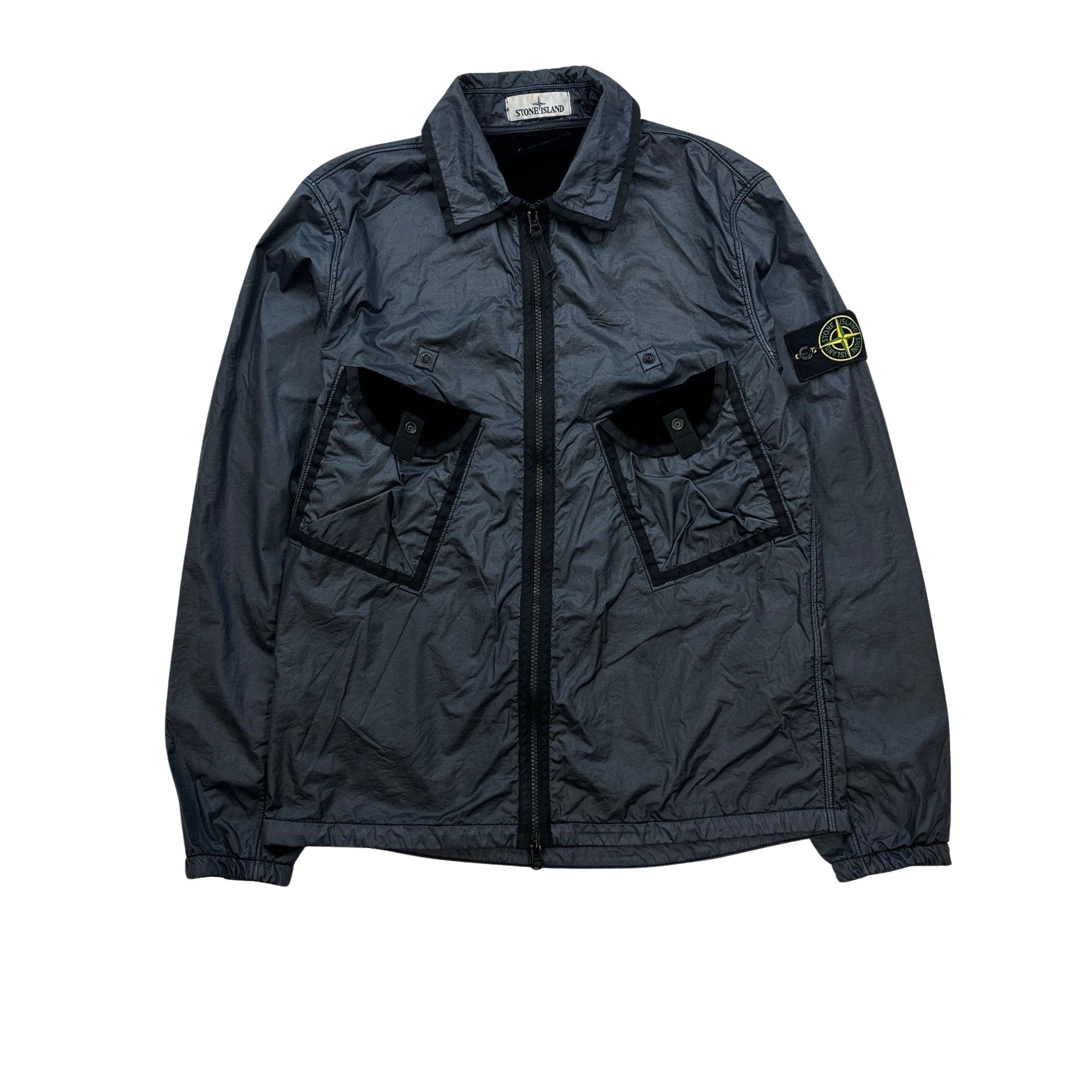 Stone Island 2020 Black Lamy Flock Zipped Overshirt Small