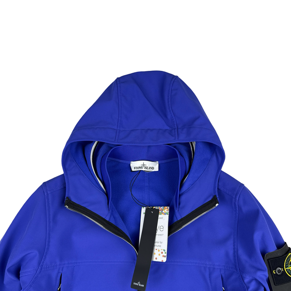 Stone Island 2021 Blue Soft Shell E Dye Hooded Jacket - Small