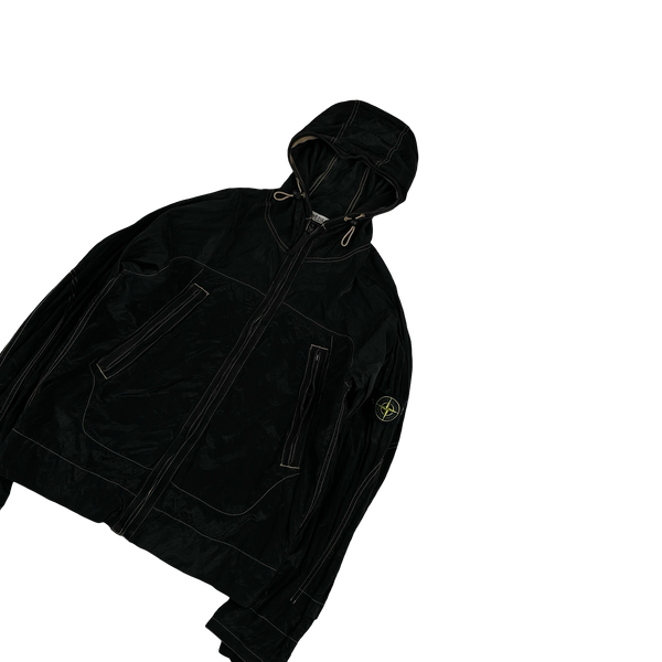 Stone Island 2004 Navy Contrast Stitching Nylon Metal Hooded Jacket - Medium