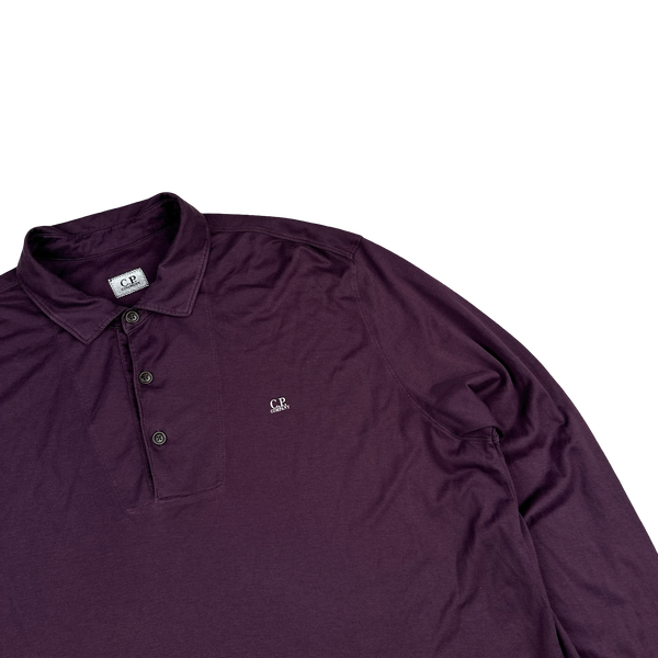 CP Company Purple Longsleeve Cotton Spellout Polo Shirt - XXL