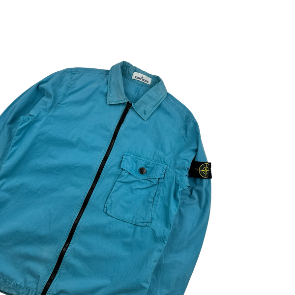 Stone Island 2020 Blue Zipped Cotton Overshirt - Small