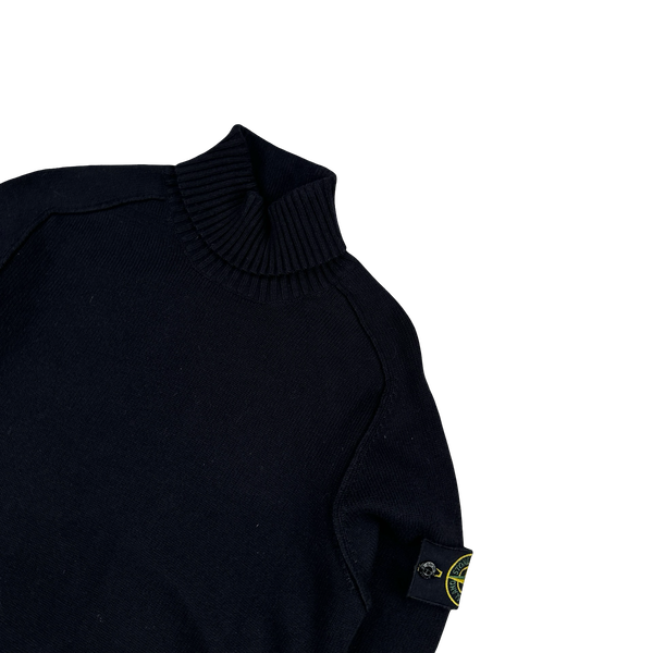 Stone Island 2013 Navy Cotton Blend Knit Roll Neck Jumper - Small