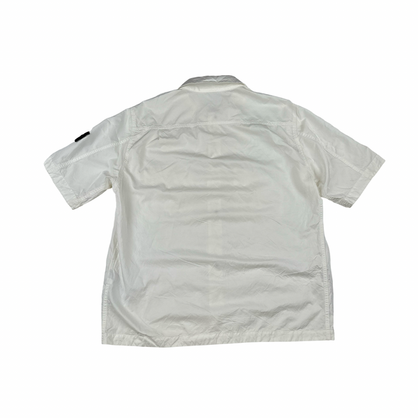 Stone Island 2023 White Cotton Cupro Short Sleeve Overshirt - Large
