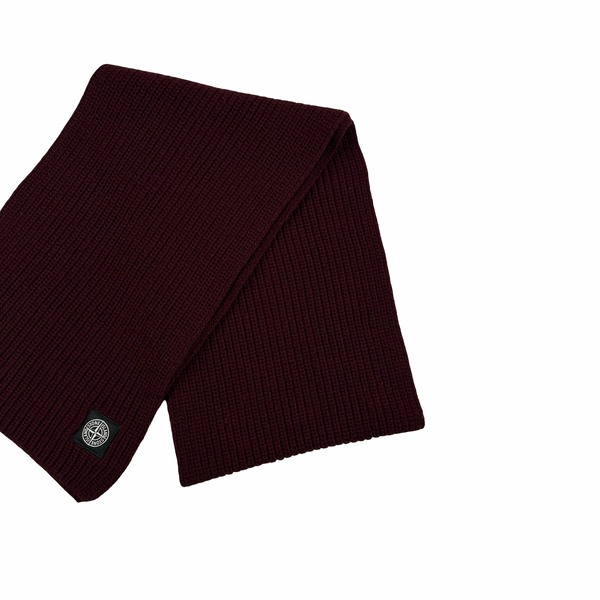 Stone Island 2018 Burgundy Ribbed Wool Scarf
