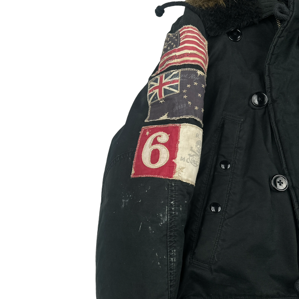 Ralph Lauren Black Fur Hooded Parka Jacket - Small