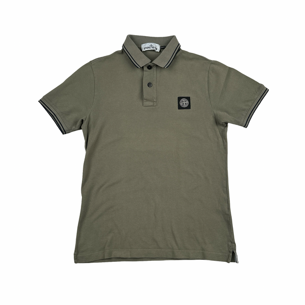 Stone Island Khaki Black Piping Short Sleeve Polo Shirt - Small