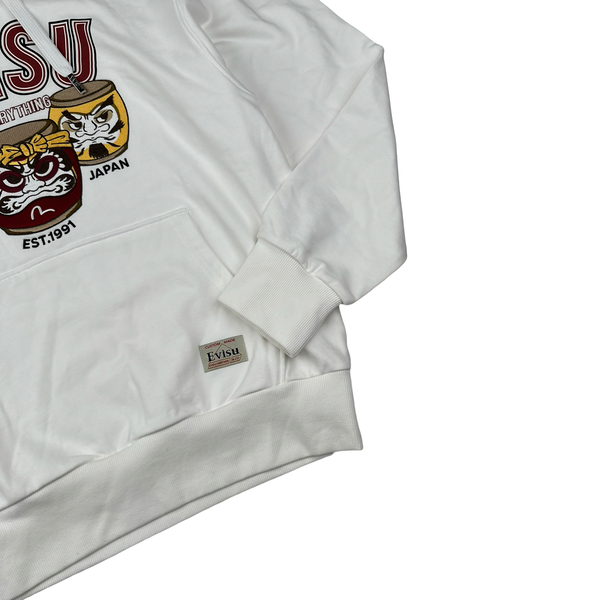 Evisu White Evisu Embroiderd Graphic Cotton Hoodie - Medium