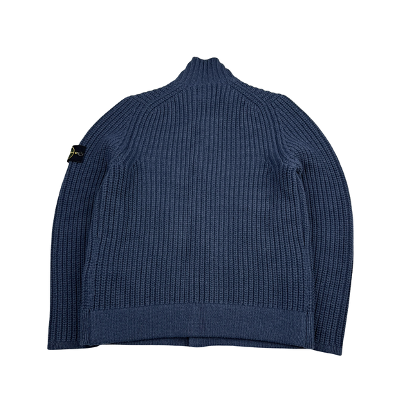 Stone Island Navy Heavyweight Thick Knit Button Up Cardigan - XXL