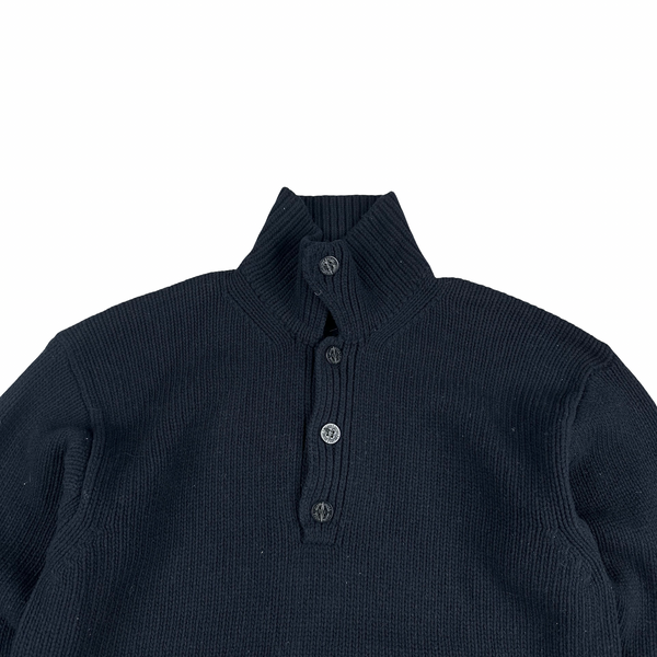 Stone Island 1996 Navy Wool Buttoned Knitted Jumper - Medium