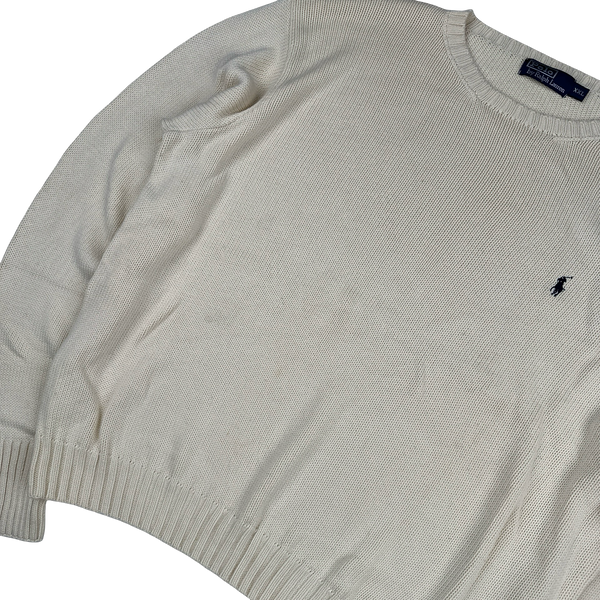 Ralph Lauren Cream Cotton Knit Crewneck Jumper - XXL