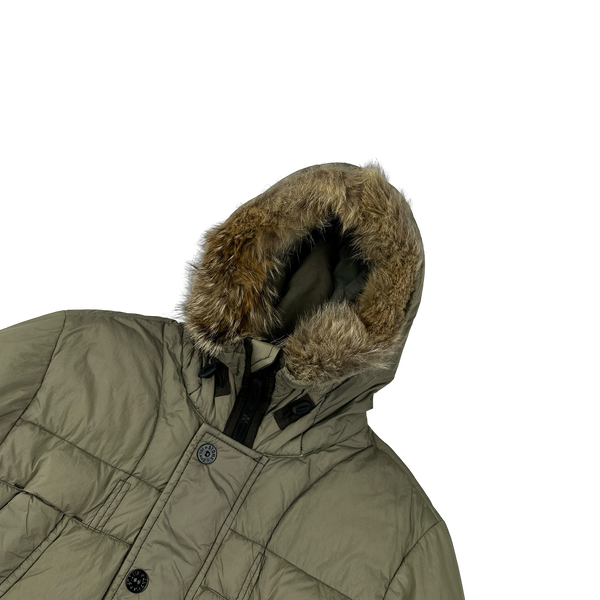 Stone Island 2015 Fur Trim Brown Crinkle Reps Puffer Jacket - Medium