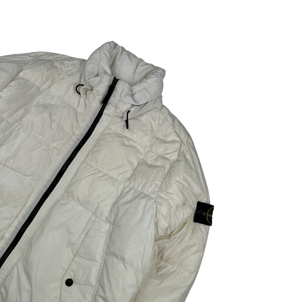 Stone Island White Garment Dyed Crinkle Reps Puffer Jacket - Medium