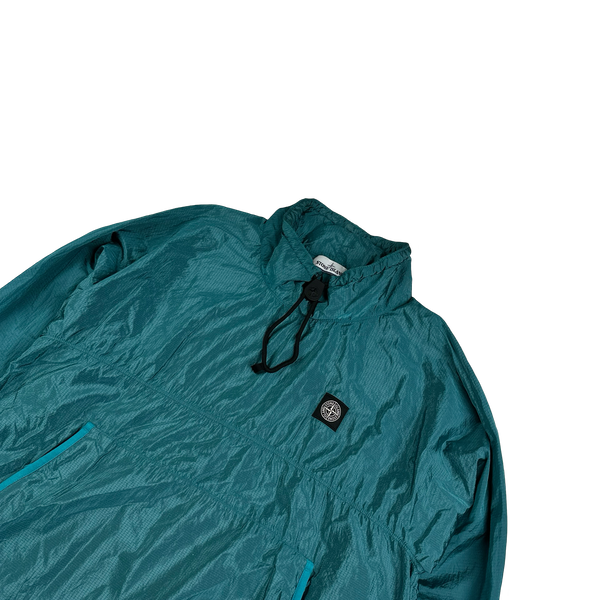 Stone Island 2020 Blue Garment Dyed Nylon Metal Rip Stop Smock - Large