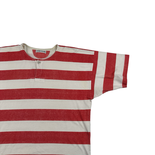 Stone Island Vintage 80's Cotton Red Striped Marina Reflective T Shirt - Large